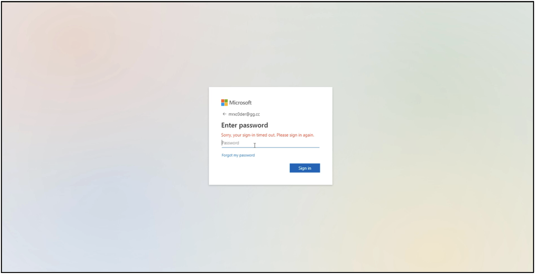 Correctly configured lure page for Microsoft 365 credential theft